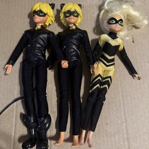 Miraculous Ladybug Dolls Cat Noir Queen Bee 11"‎ Dolls Toys Set of Three